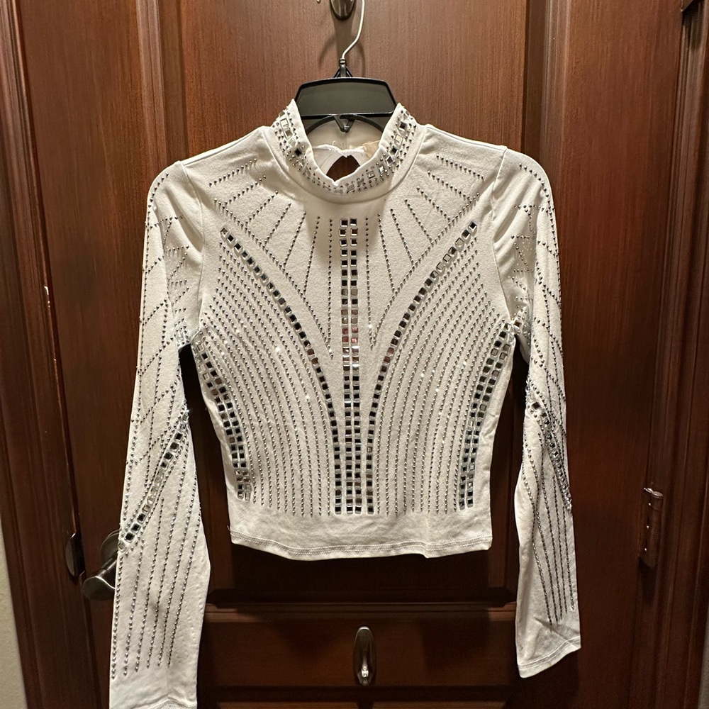 Elegant White Blouse with Rhinestones